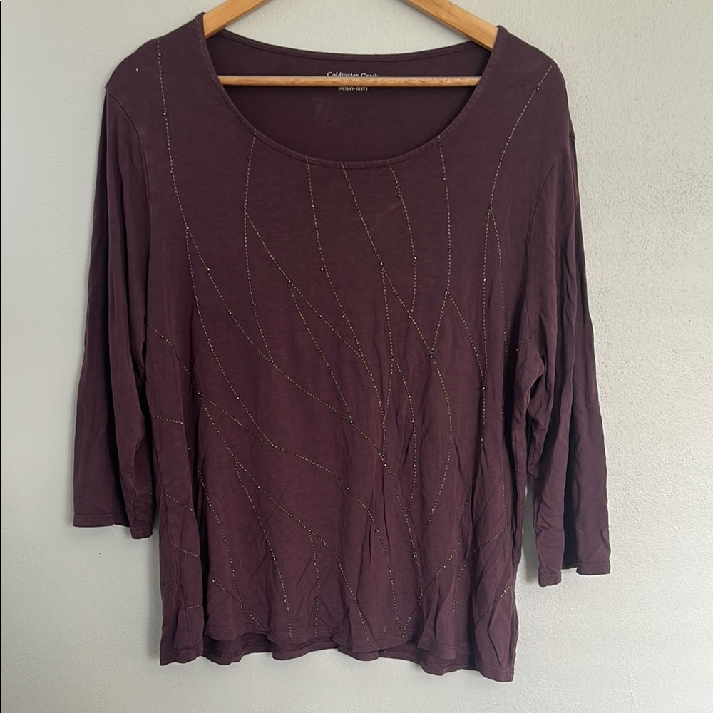 Coldwater Creek Purple Ribbed 3/4 Sleeve Blouse